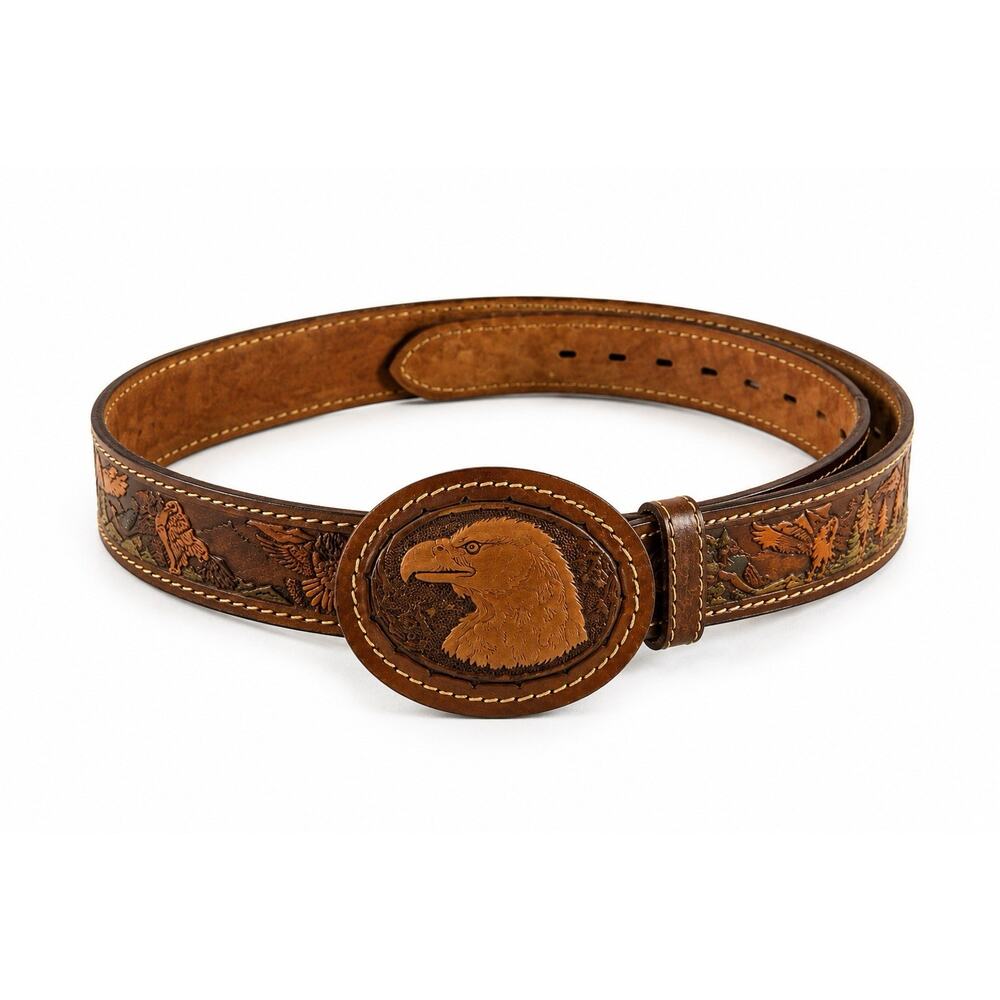Chambers Eagle Leather Belt Sz 38 Hand Painted Genuine Leather 57741T